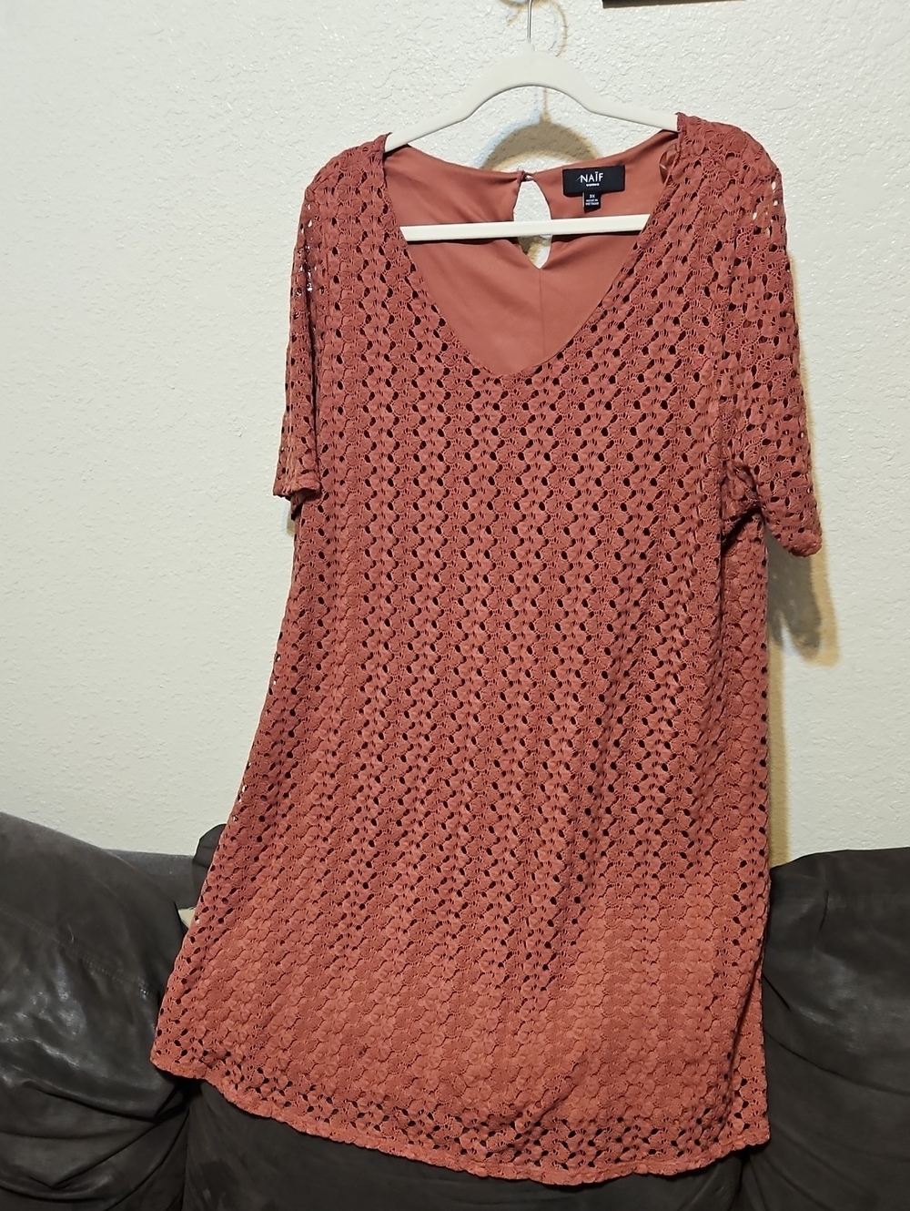 NAIF Crochet Midi Dress in Rose Brown